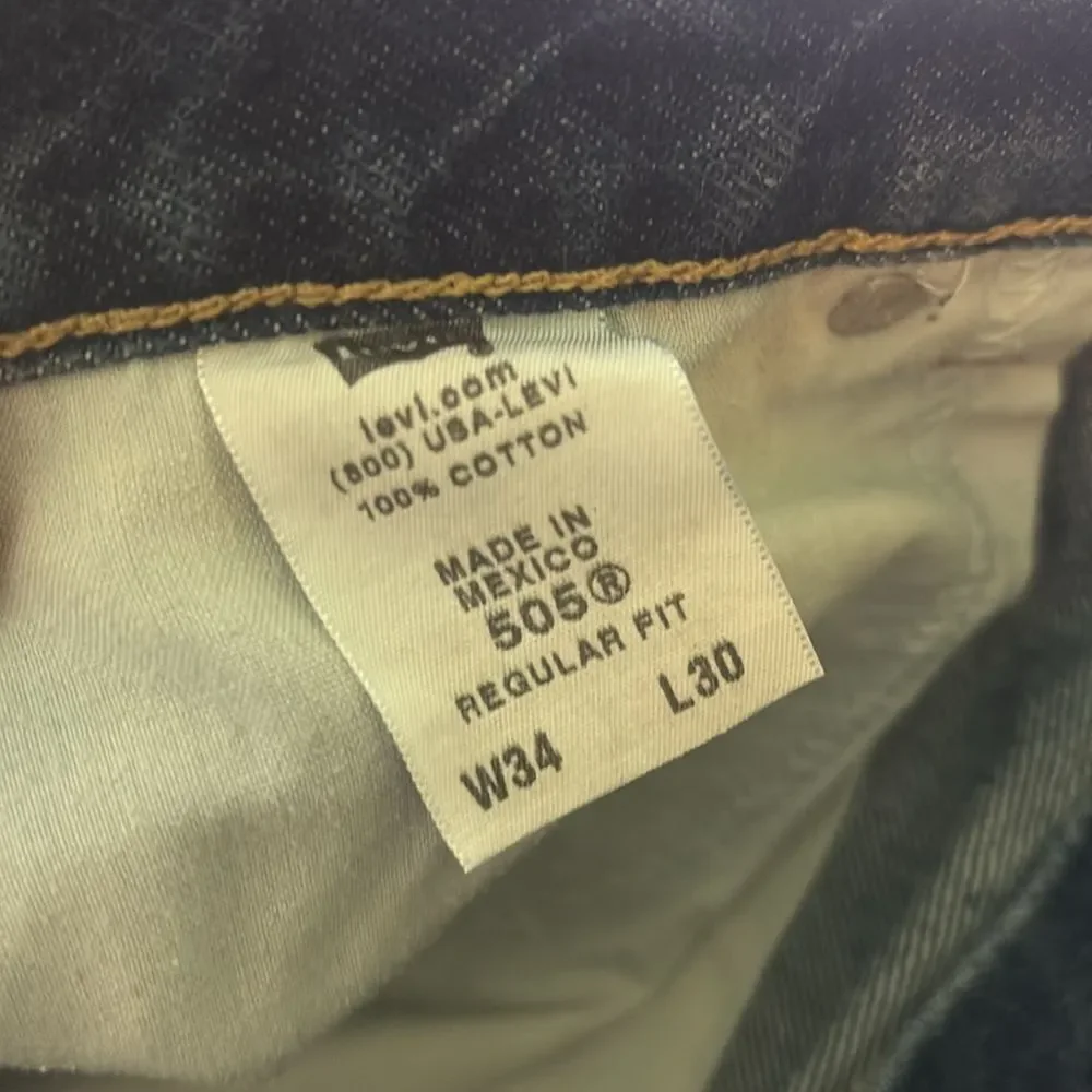 Levi's 505 Men's Rigid Dark Blue Wash Denim Jeans Relaxed Fit Sz W34 L30